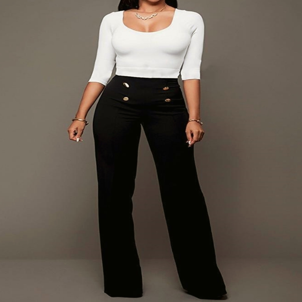 Sailor Button Front Wide Leg Trouses